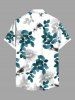 Plus Size Rose Flower Leaf Branch Print Hawaii Ombre Button Pocket Shirt For Men -  