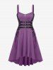Plus Size Grommets Lace Up Buckles Zipper High Low Midi Dress -  