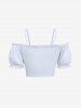 Plus Size Cold Shoulder Puff Sleeves Cinched Solid Ruffles Cropped Cami Top -  