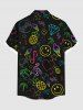 Plus Size Pineapple Coconut Tree Flamingo Heart Diamond Print Buttons Pocket Hawaii Shirt For Men -  
