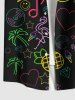 Chemise Décontractée Flamant Cœur Ananas Imprimés avec Poche de Grande Taille avec Boutons - Noir XL