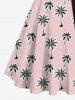 Robe Hawaïen Cocotier Imprimé de Grande Taille à Col Relevé avec Ceinture - Rose clair 6X