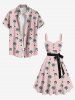 Robe Hawaïen Cocotier Imprimé de Grande Taille à Col Relevé avec Ceinture - Rose clair 6X