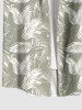 Plus Size Tropical Leaf Print Buttons Pocket Hawaii Shirt For Men -  