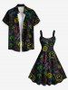 Robe Hawaïen Flamant Cœur Ananas Imprimés de Grande Taille avec Diamant - Noir XXS