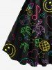 Robe Hawaïen Flamant Cœur Ananas Imprimés de Grande Taille avec Diamant - Noir 3X