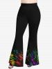 Plus Size Colorful Fire Flame Print Flare Pants -  