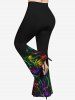 Plus Size Colorful Fire Flame Print Flare Pants -  