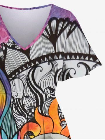 Plus Size Colorful Ombre Dreamcatcher Sun Moon Colorblock Print Split Pocket A Line Dress