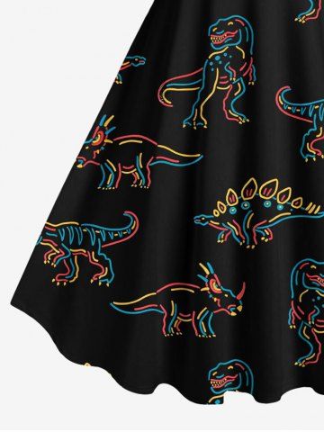 Plus Size Stick Figure Dinosaur Print Hawaii Tank Dress