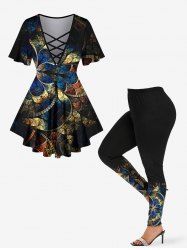 Industrial Style Floral Colorblock Sequin 3D Print Plus Size Matching Set -  