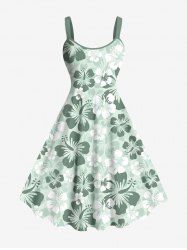 Plus Size Ombre Hibiscus Flower Print Hawaii A Line Tank Dress -  
