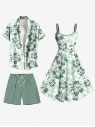 Tenue de plage hawaïenne assortie grande taille à imprimé floral ombré pour couples - Vert 