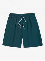 Plus Size Drawstring Solid Hawaii Beach Shorts For Men -  
