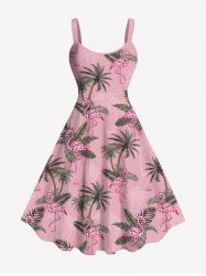 Robe Ligne A Flamant et Feuille Tropicale Imprimés de Grande Taille - Rose clair 1X