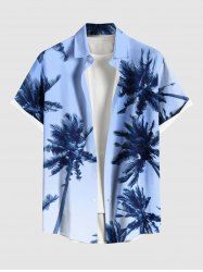 Plus Size Coconut Tree Ombre Sky Print Hawaii Button Pocket Shirt For Men -  