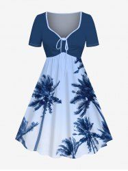 Robe Ligne A Chinée Ombrée Cocotier et Ciel Imprimés de Grande Taille - Bleu 6X