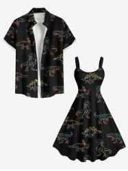 Stick Figure Dinosaur Print Plus Size Matching Hawaii Beach Outfit For Couples -  