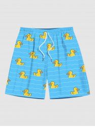 Plus Size Ducks Wave Lines Print Hawaii Beach Shorts For Men -  