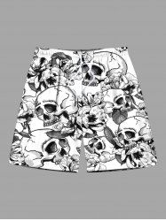 Short de Plage Hawaïen Fleurs Crâne Imprimée de Grande Taille pour Homme - Noir 7XL
