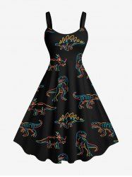 Plus Size Stick Figure Dinosaur Print Hawaii Tank Dress -  