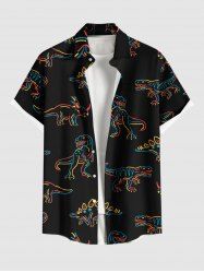 Plus Size Stick Figure Dinosaur Print Buttons Pocket Hawaii Shirt For Men -  