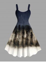 Plus Size Ombre Colorblock Mountain Trees Print Hawaii Tank Dress -  