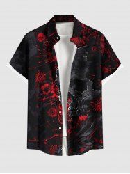 Plus Size Skull Galaxy Sun Print Buttons Pocket Hawaii Shirt For Men -  