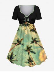Robe Ligne A Jointive Déchirée Ciel et Noix de Coco Imprimés de Grande Taille - Vert clair 3X