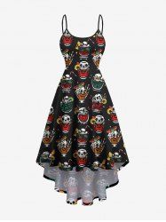 Plus Size Skulls Colorful Fruit Juice Print High Low Hawaii Cami Dress -  