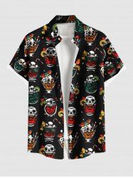 Chemise Manches Longues Boutonnée à Imprimé Crânes et Fruits Colorés Grande-Taille pour Hommes - Noir S