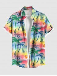 Chemise Boutonnée Grande Taille Imprimé Cocotier et Soleil - Multi-A 4XL