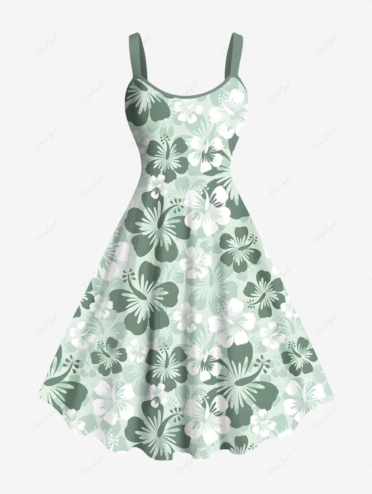 Fancy Plus Size Ombre Hibiscus Flower Print Hawaii A Line Tank Dress  