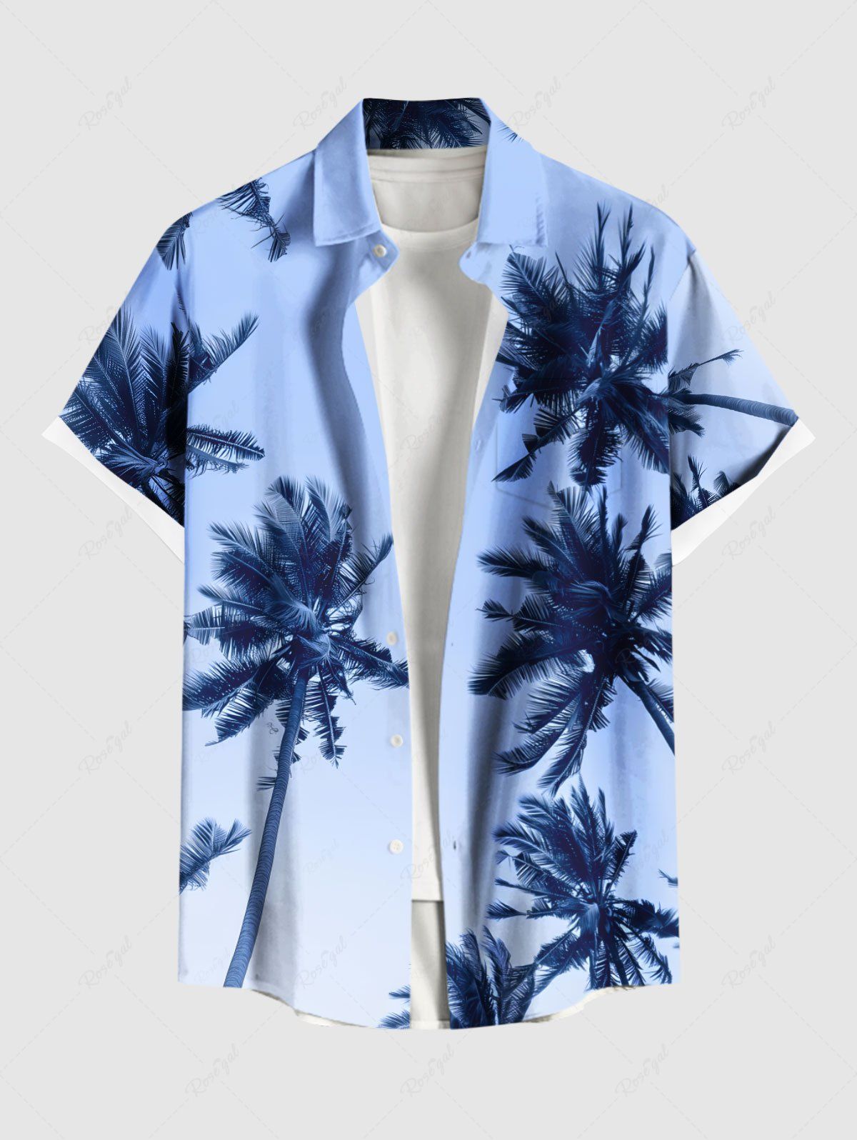 Shops Plus Size Coconut Tree Ombre Sky Print Hawaii Button Pocket Shirt For Men  