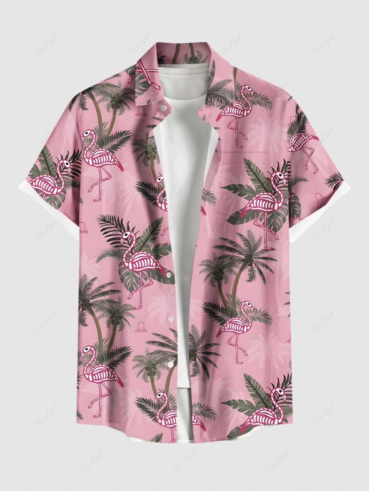 Buy Plus Size Coconut Tree Tropical Leaves Flamingo Print Hawaii Button Pocket Shirt For Men  