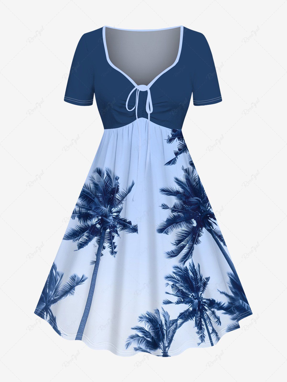 Shops Plus Size Coconut Tree Ombre Sky Print Hawaii Cinched A Line Dress  