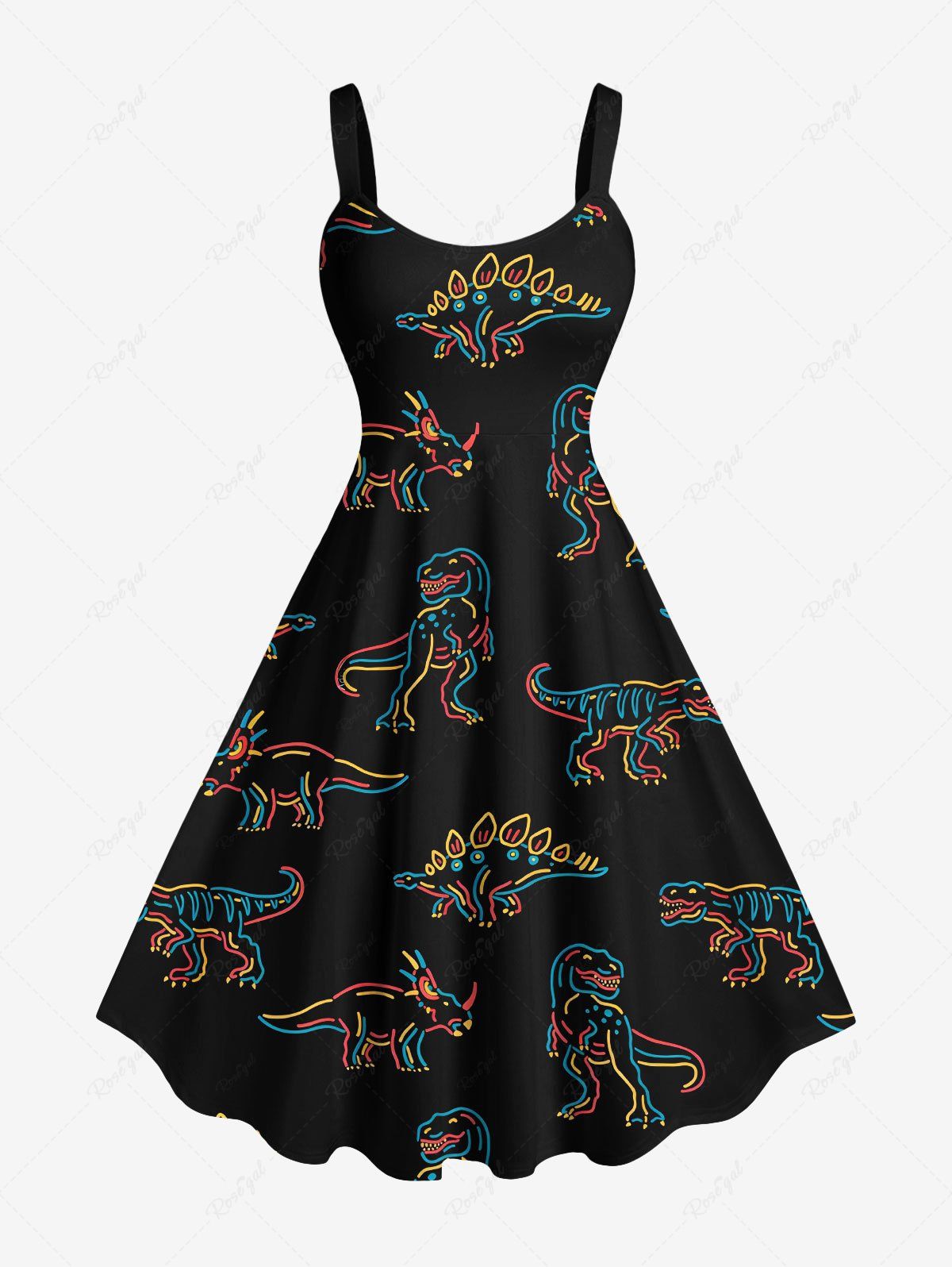 Outfits Plus Size Stick Figure Dinosaur Print Hawaii Tank Dress  