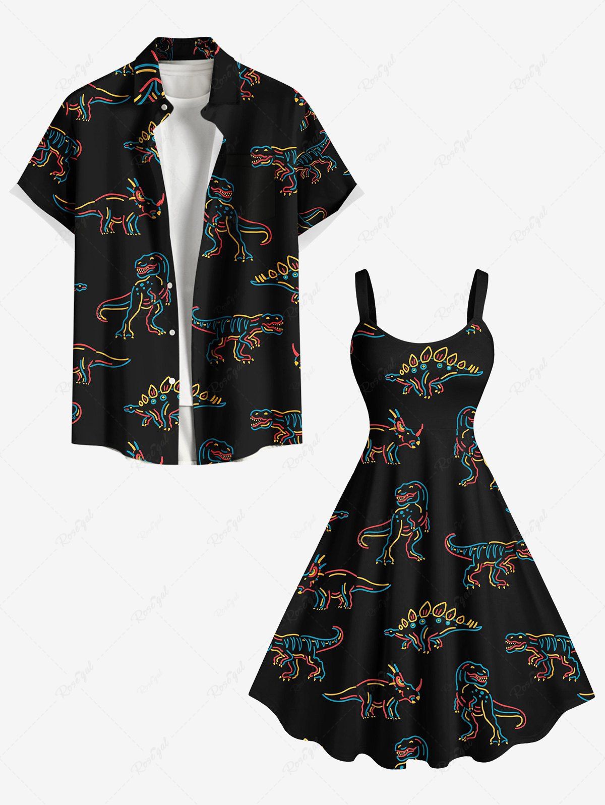 Shops Stick Figure Dinosaur Print Plus Size Matching Hawaii Beach Outfit For Couples  