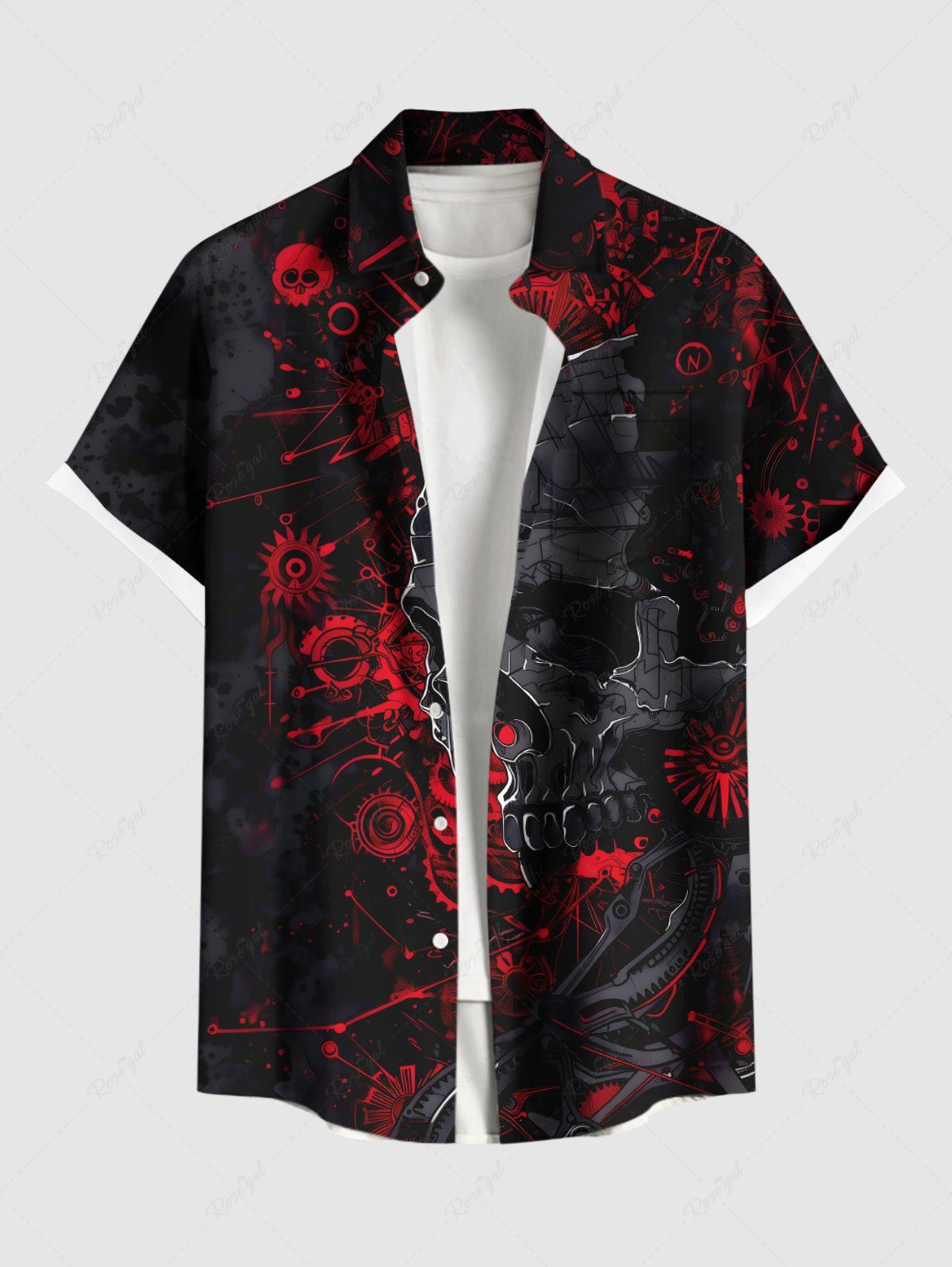 Cheap Plus Size Skull Galaxy Sun Print Buttons Pocket Hawaii Shirt For Men  