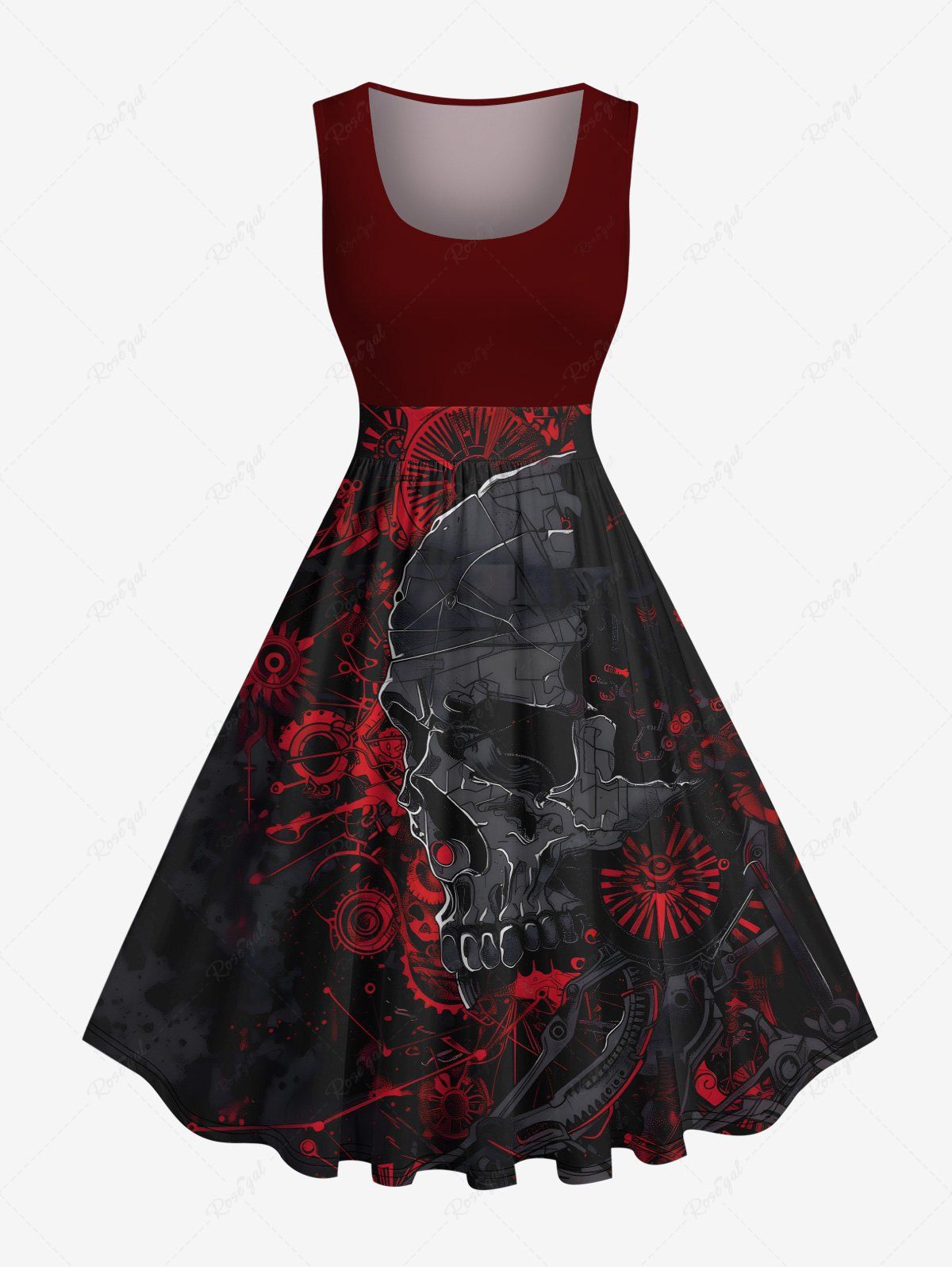 Shops Plus Size Skull Galaxy Sun Print Hawaii 1950s Vintage Dress  