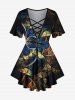 Industrial Style Floral Colorblock Sequin 3D Print Plus Size Matching Set -  