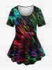 Colorful Fire Flame Print Plus Size Matching Set -  