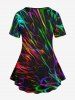 Colorful Fire Flame Print Plus Size Matching Set -  