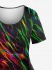 Colorful Fire Flame Print Plus Size Matching Set -  