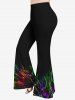 Colorful Fire Flame Print Plus Size Matching Set -  