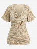 Mathematical Formula Print Cowl Neck T-shirt and Scalloped Tassel Flare Pants Plus Size Outfit -  