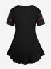 Ensemble de T-shirt Pétale de Chat Imprimé de Grande Taille et de Pantalon Evasé - Noir 