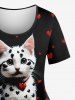 Ensemble de T-shirt Pétale de Chat Imprimé de Grande Taille et de Pantalon Evasé - Noir 