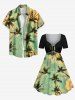 Plus Size Coconut Tree Distressed Ombre Sky Cloud Print Hawaii Cinched A Line Dress -  