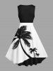 Plus Size Coconut Tree Two Tone Print Hawaii 1950s Vintage Swing A Line Dress -  